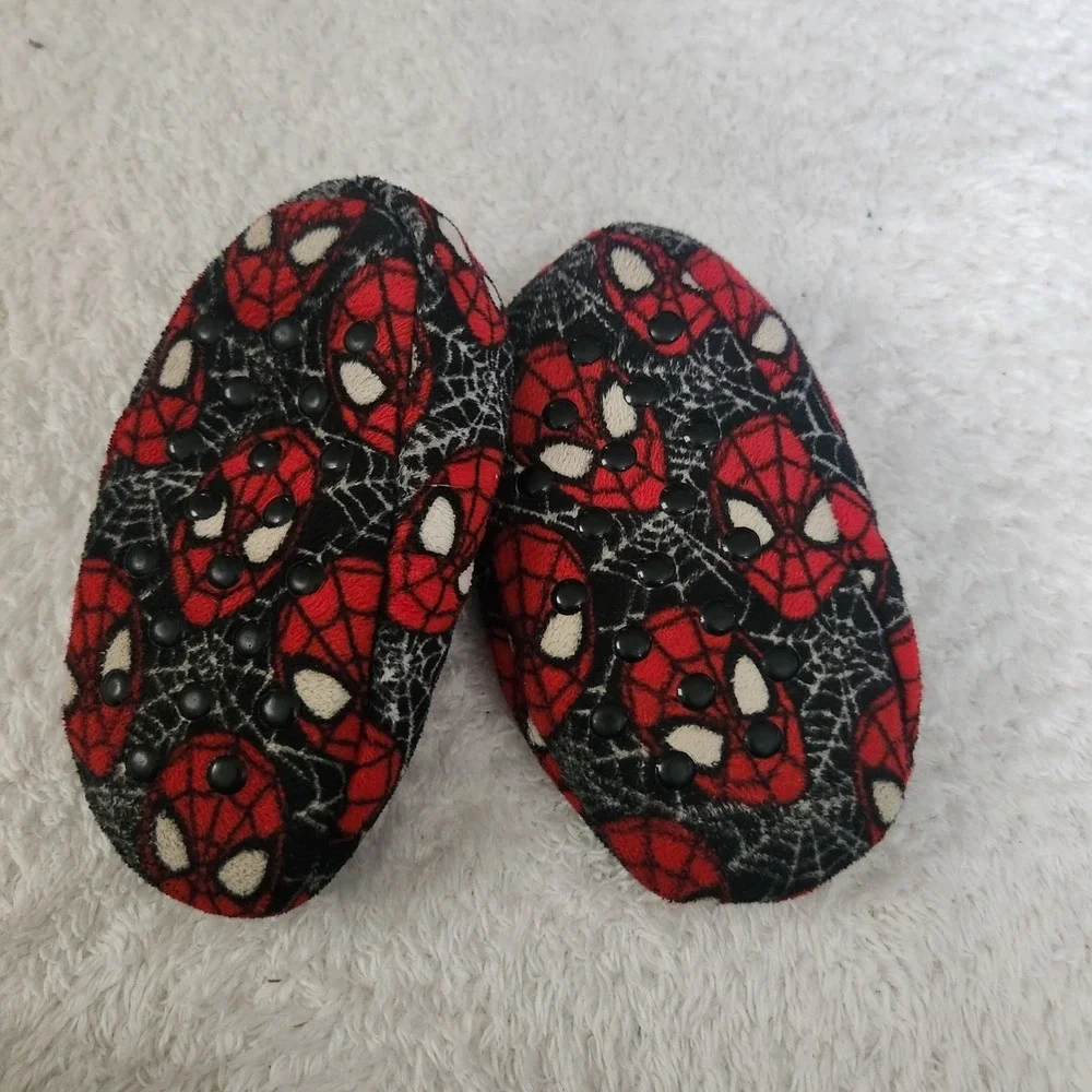 Marvel Spiderman Toddler Slippers Red Black Web Print Plush House Shoes Size 6